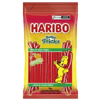 BALA STICKS MORANGO E PESSEGO HARIBO 12X70G