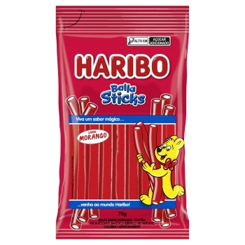 BALA STICKS MORANGO HARIBO 12X70G