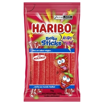 BALA STICKS MORANGO ACIDO HARIBO 12X70G