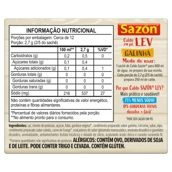 CALDO SAZON GALINHA LEVE 32,5G C/48